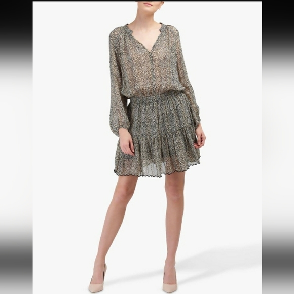 Velvet Graham & Spencer Aubrey Leopard Print Mini Dress Crepe Ruffle - Picture 1 of 14